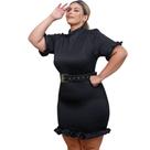 Vestido Feminino Plus Size Tubinho de Babado com Cinto 0321