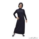 Vestido feminino preto midi longo manga longa gola alta boho outono inverno estilo casual elegante