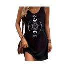 Vestido Feminino Preto Sem Mangas Estilo Punk Com Estampa De Sol E Lua Confortável Para O Verão Vestido Feminino Preto Sem Mangas Estilo Punk Com Estampa De Sol E Lua Confortável Para O Verão
