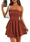 Vestido feminino PRETTYGARDEN 2025, sem alças, vermelho tijolo