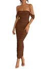 Vestido feminino PRETTYGARDEN 2025, verão, sem ombros, marrom S