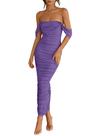 Vestido feminino PRETTYGARDEN 2025, verão, sem ombros, maxi, cinza, roxo Vestido feminino PRETTYGARDEN 2025, verão, sem ombros, maxi, cinza, roxo