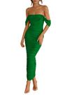Vestido feminino PRETTYGARDEN 2025, verão, sem ombros, verde XXL Vestido feminino PRETTYGARDEN 2025, verão, sem ombros, verde XXL