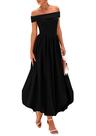 Vestido feminino PRETTYGARDEN de verão sem ombro A Line preto
