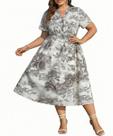 Vestido feminino RITERA plus size branco floral de chiffon midi Vestido feminino RITERA plus size branco floral de chiffon midi