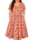 Vestido feminino RITERA Plus Size, laranja, floral, decote em V, manga curta Vestido feminino RITERA Plus Size, laranja, floral, decote em V, manga curta