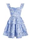 Vestido feminino RoseSeek Floral Summer Ruffle A Line 16Y azul branco