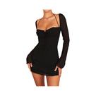 Vestido Feminino sem alça Com Decote Quadrado E Amarrações, Cor Sólida, Sexy, Vazado, Com Vestido Feminino sem alça Com Decote Quadrado E Amarrações, Cor Sólida, Sexy, Vazado, Com