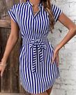 Vestido Feminino Sem Mangas Listrado Em a Casual Primavera Verão Com Gola Dobrada