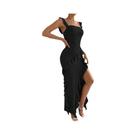 Vestido Feminino Sexy Com Recortes, Costas Nuas, Alças De Fita, Ajuste Justo E Fenda Alta