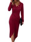 Vestido feminino SHIBEVER, manga comprida, torcido, cintura frontal, vermelho Vestido feminino SHIBEVER, manga comprida, torcido, cintura frontal, vermelho