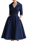Vestido feminino SHINFY com decote em V, cetim, linha A, manga 3/4, azul