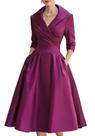 Vestido feminino SHINFY com decote em V, cetim, linha A, manga 3/4, roxo