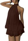 Vestido feminino SHINFY de chiffon com alça halter, vestido curto de coquetel para convidada de casamento, com babados, mini, para praia, férias e aniversário, marrom