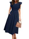 Vestido feminino simples listrado Midi Summer azul marinho M Vestido feminino simples listrado Midi Summer azul marinho M