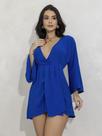Vestido Feminino Social Curto Manga Flare Decote Profundo
