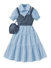 Vestido feminino Verdusa com babados largos Boho com colete jeans 12Y Vestido feminino Verdusa com babados largos Boho com colete jeans 12Y