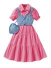 Vestido feminino Verdusa com babados largos Boho com colete jeans rosa 9Y Vestido feminino Verdusa com babados largos Boho com colete jeans rosa 9Y