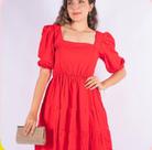 Vestido feminino vermelho com elastec na cintura e na manga Vestido feminino vermelho com elastec na cintura e na manga