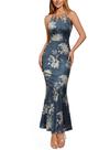 Vestido feminino VFSHOW recortado frente única para convidados de casamento azul floral