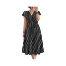 Vestido Feminino Vintage Com Bolinhas Na Altura Do Meio Da Panturrilha, Decote Em V, Manga Curta,