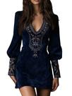 Vestido feminino vintage de camurça sintética bordado ocidental YADMISU