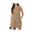 Vestido Feminino Vintage De Cor Sólida, Sem Mangas, Gola Redonda, Com Bolsos, Vestido Casual De