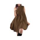 Vestido Feminino Vintage Plissado Em Linha A, Sem Mangas, Gola Mandarim, Robe De Festa ZANZEA 2024