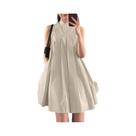 Vestido Feminino Vintage Plissado Evasê, Sem Mangas, Gola Mandarim, Robe De Festa ZANZEA 2024