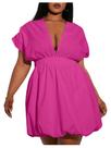 Vestido feminino WDIRARA plus size com decote em V profundo Bubble Mini rosa choque