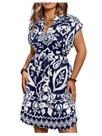 Vestido feminino WDIRARA plus size com estampa tropical azul boho