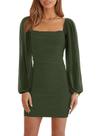 Vestido feminino Wenrine de malha de manga comprida, franzido, bodycon mini Vestido feminino Wenrine de malha de manga comprida, franzido, bodycon mini