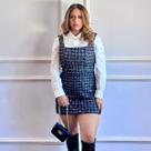 Vestido Feminino Xadrez Tweed Alça larga