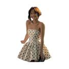 Vestido Feminino Y2K Com Estampa De Bolinhas, Costas Abertas, Laço Aplicado, Babados E Barra Solta,