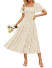 Vestido feminino ZESICA de verão Boho Floral Midi Apricot S