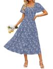Vestido feminino ZESICA, de verão, boho, floral, midi, azul empoeirado