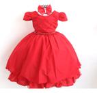 Vestido Festa Ifantil Vermelho Natal Perola Princesa E Tiara Vestido Festa Ifantil Vermelho Natal Perola Princesa E Tiara