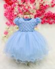 Vestido festa infantil azul bebe luxo realeza daminha batizado RN a 3 anos