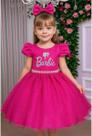 Vestido Festa Infantil Barbie Pink Glitter Tule Mimadine Meninas