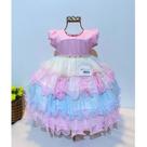 Vestido festa infantil rosa 1 aninho chuva de amor nuvem de benção jardim encantado