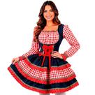 Vestido Festa Junina Adulto Feminino Xadrez Manga Longa de Luxo Ajustável