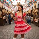 Vestido Festa Junina Adulto Xadrez Quadrilha Luxo Premium