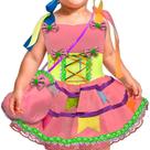 Vestido Festa Junina Bebê Luxo Rosa Neon Com Bolsa de 0 Meses a 2 Anos