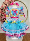 Vestido Festa Junina Infantil Azul Pink Amarelo Laços Junino Caipira Quadrilha Babados Luxo Sinhá