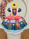 Vestido Festa Junina Infantil Azul Vermelho Xadrez Balão Fogueira Renda Junino Caipira Quadrilha