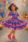 Vestido Festa Junina Infantil Junino Infantil Rosa Azul Vermelho Laço Caipira Quadrilha Sinhá