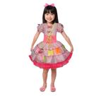 Vestido Festa Junina Infantil Rosa Bandeirinhas de Luxo com Bolsa
