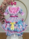 Vestido Festa Junina Infantil Rosa Laços Babados Retalhos Junino Caipira Quadrilha Sinhá São João