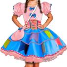 Vestido Festa Junina Infantil Rosa Luxo Com Bolsa e Corselet