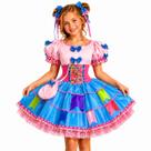 Vestido Festa Junina Infantil Rosa Luxo Com Bolsa e Corselet